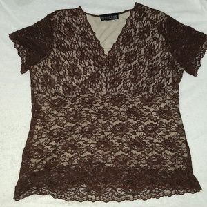 Dialogue sheer brown cover and tan underlay shirt